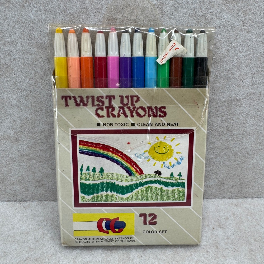 Vintage 1985 Action Industries Twist Up Crayons 12 Color Set